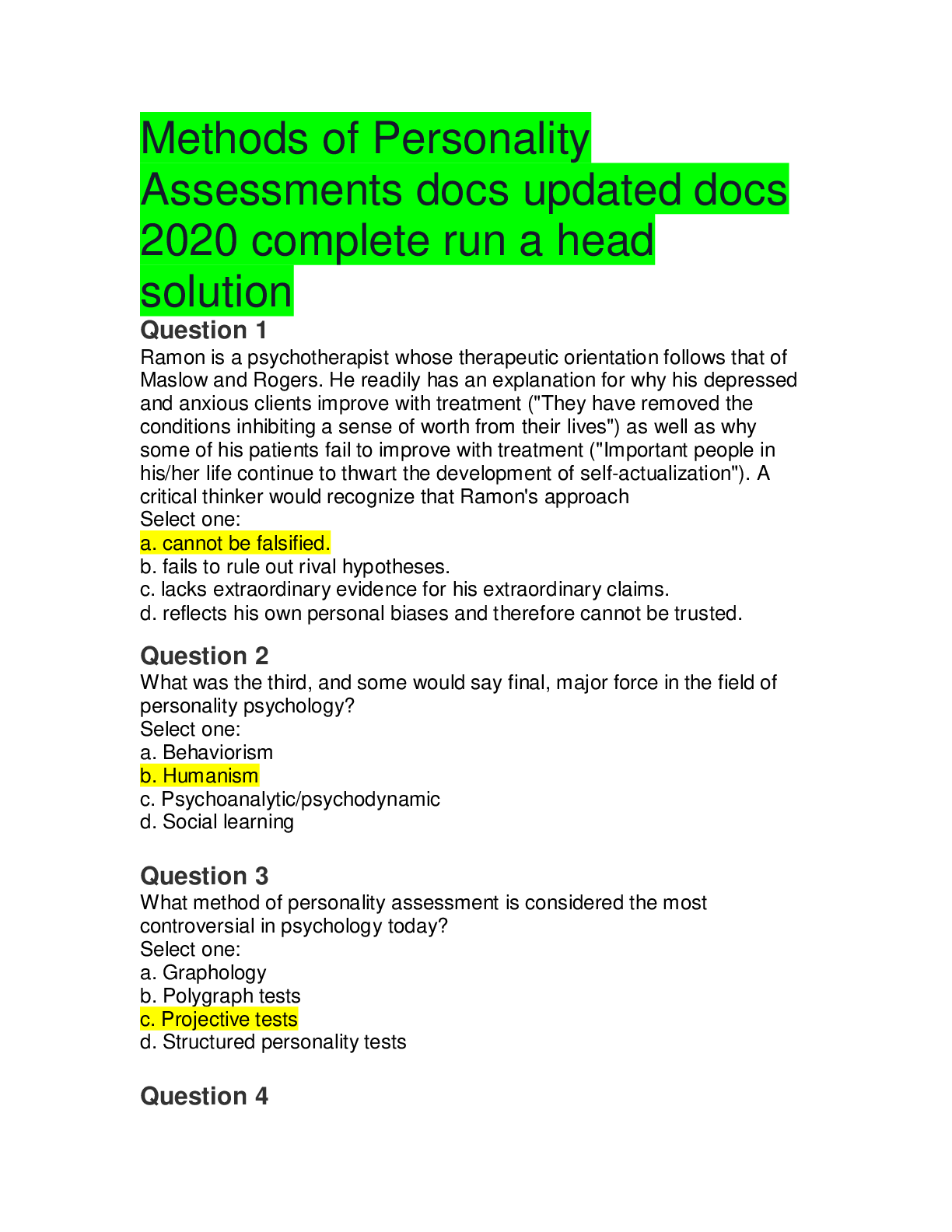Preview image of Methods of Personality Assessments docs updated docs 2020 complete run a head solution document